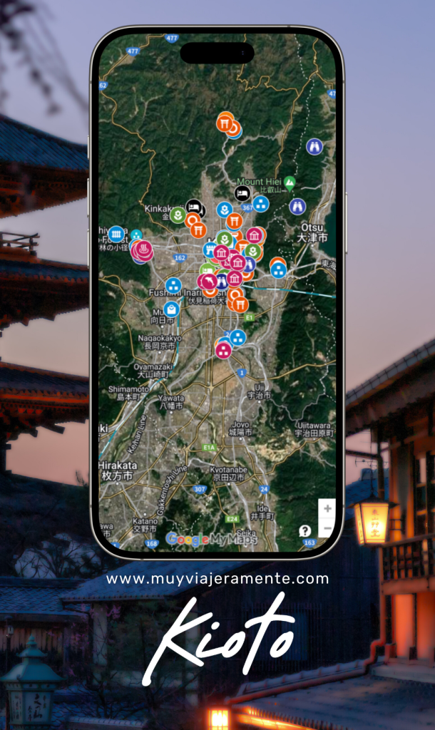 Mapa de viaje Kioto Japón, restaurantes, actividades, hospedaje, miradores y más